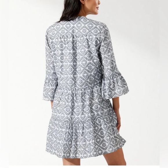Tommy Bahama Diamond Clip Jaquard Tier Dress with Bell Sleeves & Tassels Size XS - Picture 3 of 10